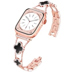 wipalor Clover Band for Apple Watch Bands 41mm 40mm 38mm for Women, Metal Dressy iWatch Bands 40mm Womens, Designer Woman Cute Wrist Strap for Apple Watch Band Series 9 SE 8 7 6 5 4 3 2 1-Rose Gold