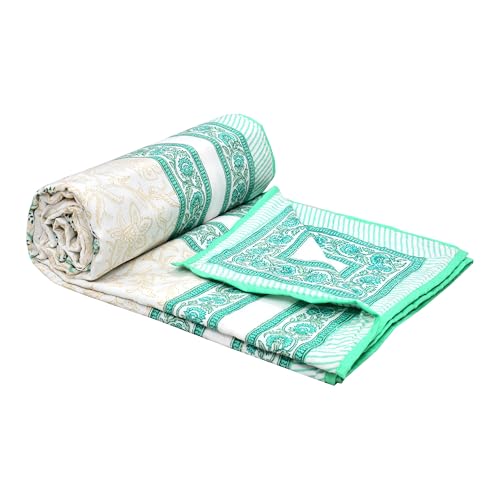 Image of BLOCKS OF INDIA Hand Block Printed Cotton Single Size Reversible Malmal Dohar for Summer (Light Green Tree)