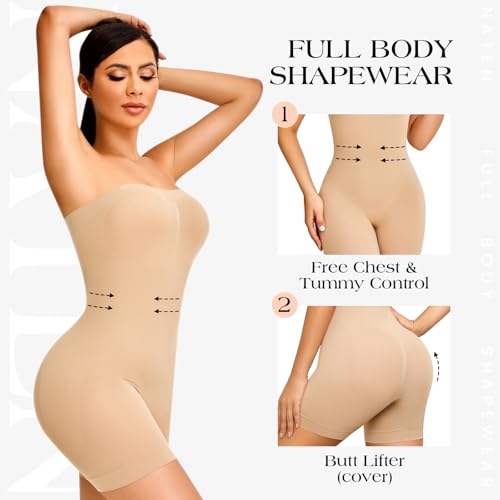 Image of Strapless Shapewear for Women Tummy Control Seamless Jumpsuit Shapewear | Bodysuit Butt Lifter Thigh Slimmer Body Shaper Seamless Under Dresses