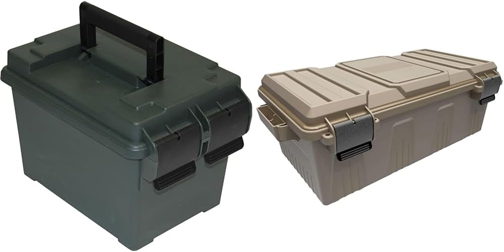 MTM AC11 Ammo Can for Bulk Ammo, Lockable, Water-Resistant, Heavy-Duty Dual Latches, Double Padlock Tabs, USA Made, Forest Green & Divided Ammo Crate Utility Box