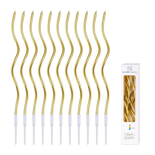 60 velas de aniversário, velas de aniversário, velas em espiral de aniversário longas e finas para bolos longos aniversários, casamentos, eventos, velas com suporte de decoração (dourado)