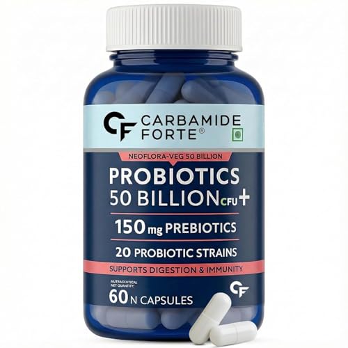 Image of Carbamide Forte Probiotics Supplement 50 Billion CFU Gut Health Supplements with Probiotic | Gut Cleanse with Prebiotics and Probiotics - 60 Capsules