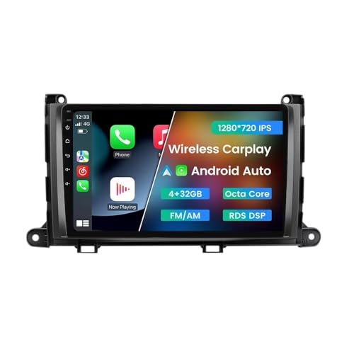 Biorunn Android 12 Car Stereo Double Din for Toyota Sienna 2011 2012 2013 2014, 9 Inch Octa Core Car Radio Wireless Wired Car-Play Android Auto GPS Navi IPS FM AM RDS DSP, 4GB RAM 32GB ROM