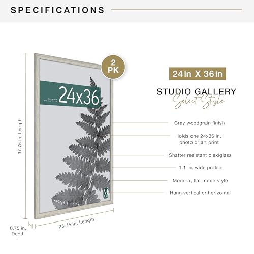 MCS Studio Gallery 24x36 Poster Frame Gray Woodgrain, Vertical & Horizontal Wall Hanging Large Picture Frame for Photos, Posters & Art Prints (2-Pack)