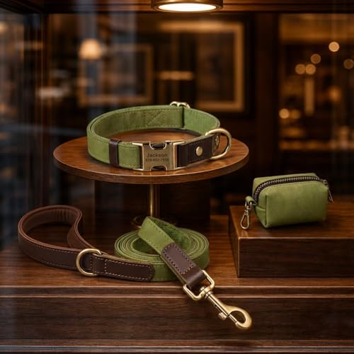 Image of Personalized Dog Collars, Quick Release Buckle, Olive Green,M