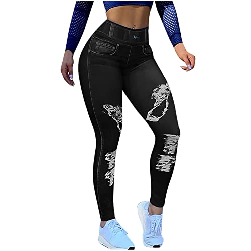 Petite Leggings Skinny Denim Pants for Women Stretch Waist Tight Patch Jeans Bottoms Full Length Trousers Streetwear