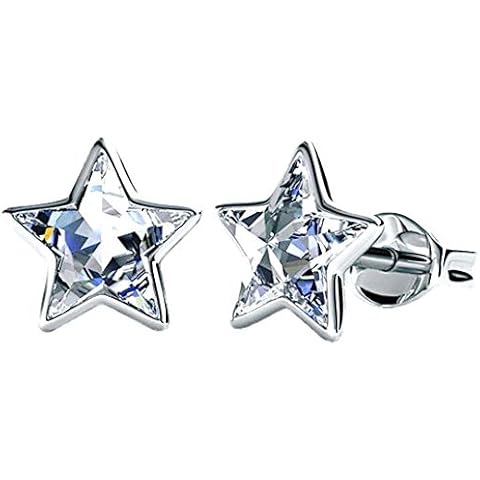 Silver Star Small Stud Swarovski Crystal Earrings - Rhodium plated for Women's or Girl's Gift Cover