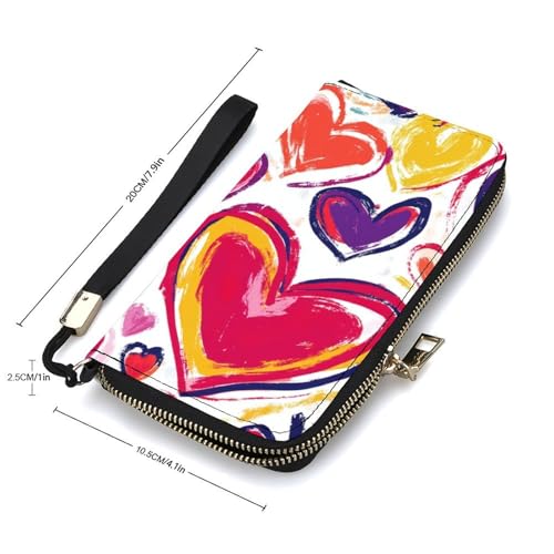 Art Love Heart Pattern Women's Leather Clutch Wallet with Zip Card Holder Hand Strap Large Capacity2