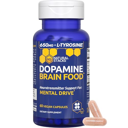 NATURAL STACKS Dopamine Brain Food – 650mg L-Tyrosine Supplement – Dopamine Supplement for Focus & Mental Drive – Supports Mental Energy – Neurotransmitter Support with B Vitamins – 60 Capsules