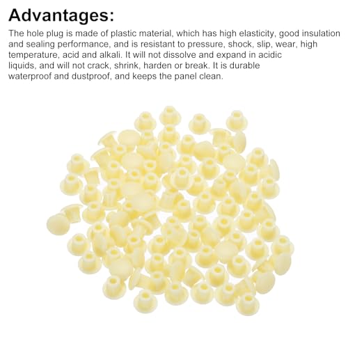 Image of MECCANIXITY 100pcs Plastic Hole Plugs, 5mm (3 /16 Inch) Beige Screw Caps Cover Snap in Locking Round Button Top Shelf Plugs for Cabinet Cupboard Bookcase License Plate Furniture