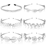 XunYee 6 Pcs Leaf Headbands Set Pearl Headbands for Women Greek Goddess Accessories Flower Faux Pearls Hairband Metal Prom Headpiece Crown Bridal Hairband for Women Girl(Silver)