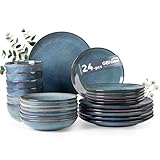 GBHOME GDW049DJ - Vajilla de cerámica para 6, 24 piezas de platos y cuencos pintados a mano, resistente a los arañazos, apto para lavavajillas y microondas