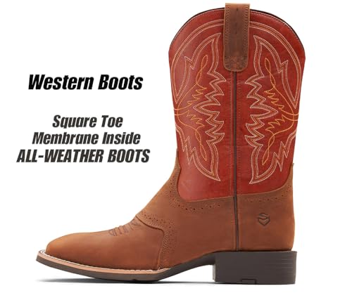 SUREWAY Cowboy Boots For Men - Mens Square Toe Western Boot,Oil/Slip Resistant,Durable Fashionable Classic Pull on 10 Inch Wellington Boots - Soft Toe Work Boots2