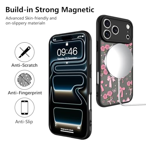 Image of KANGHAR Case for iPhone 17 Pro Max Bows Bouquet Pattern | [Compatible with Magsafe] Cute Flowers Florals Protective Magnetic Case for Girls Women Men