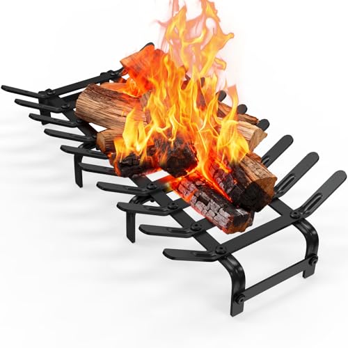 YSEJOMP Steel Fireplace Grates Stove Grate Rack for Efficient and Effective Wood Burning Indoor Hearth Outdoor Firepit Matt Black (Black 24 X 12.5 Inch)