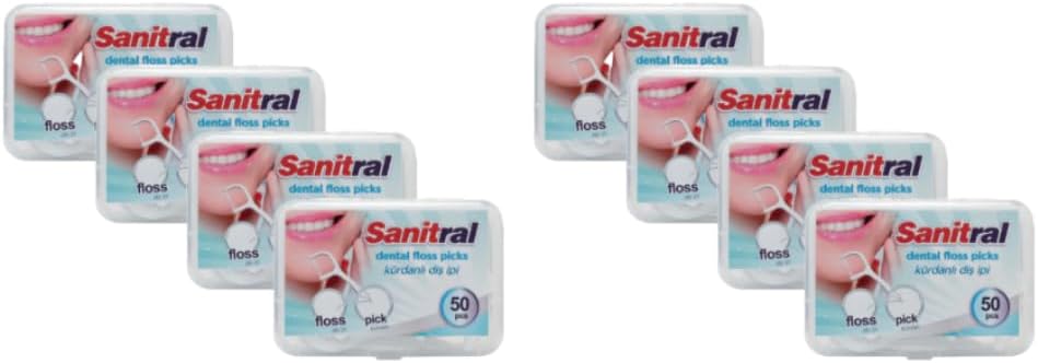 400 Pcs Dental Floss Picks (8 x 50) with Clear Hygienic Cases – 2-in-1 Disposable Toothpicks for Teeth Cleaning