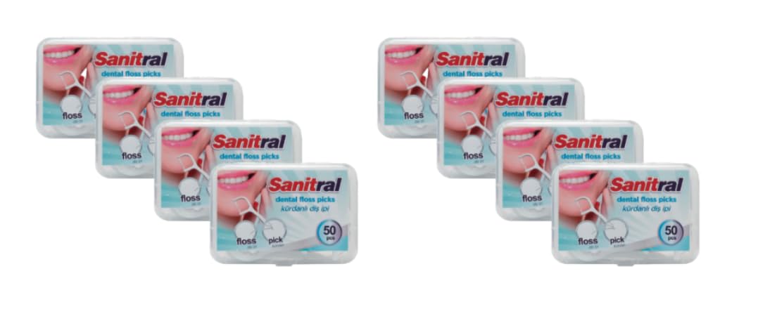 400 Pcs Dental Floss Picks (8 x 50) with Clear Hygienic Cases – 2-in-1 Disposable Toothpicks for Teeth Cleaning