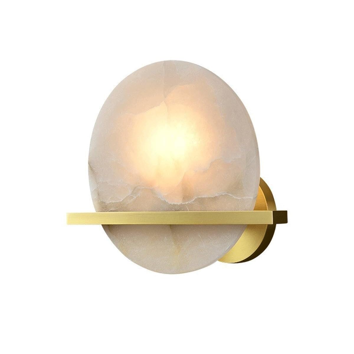 JKJZSALJ New Chinese Style All Brass Natural Marble TV Background Wall Sconce Golden Modern Marble Round Wall Sconce White Snowflake Plaster Brass Wall Sconce