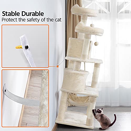 Yaheetech 62.2 inches Cat Tree Cat Towers Cat Condo with Platform & Hammock, Scratching Posts for Kittens Pet Play House… - Image 4