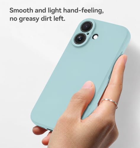 Image of DIZORO Square Microfiber Candy Case Compatible for iPhone 16 Shockproof Slim Back Cover Liquid Silicone Case - Mint Green