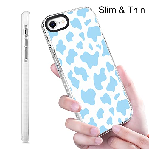 Mzelq Iphone Se 2022/2020 Cute Blue Cow Print Case + Screen Protector, Compatible With Iphone 7/8, Soft Tpu Protection #TOP1