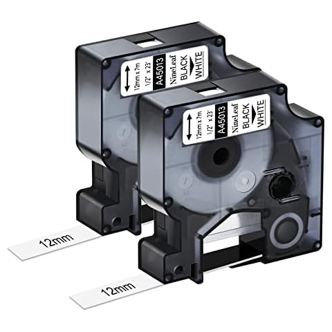 NineLeaf 2 x Compatible for Dymo D1 Label Tape 45013 S0720530 A45013 12mm Tape Black on White Cassette Refill in LabelManager 300 350 350D 400 450 450D 500TS PC PC II Wireless PnP ColorPop Label Maker Cover