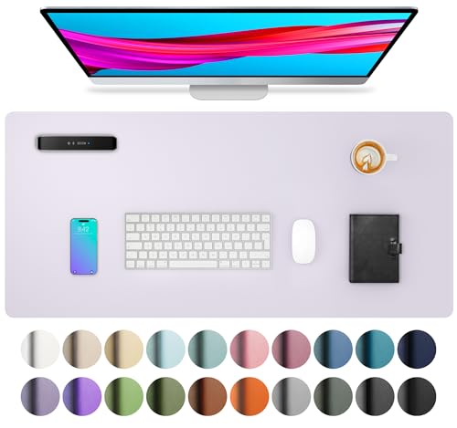 Aothia Large PU Leather Desk Pad Protector – Non-Slip Mouse Pad & Writing Mat for Office/Home, Waterproof, Easy to Clean (Soft Lavender, 23.6" x 13.7")