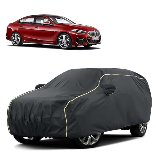 Image of Sulfar 100% Water Resistant Car Body Cover Compatible with Mirror for BMW 2 Series (Triple Stitched, Full Bottom Elastic, Dark Grey Taffeta with Yellow Piping)