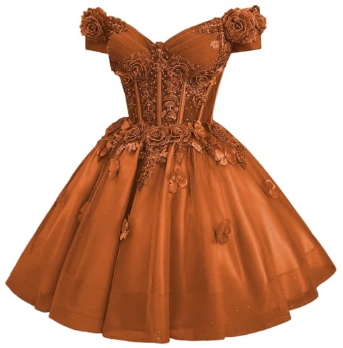 Image of Zhangyo Sparkly Tulle Homecoming Dresses for Teens Off Shoulder DAMA Dress | Sparkly Tulle Homecoming Dresses, for Teens, Off Shoulder DAMA Dresses for Quinceanera, 3D Butterfly Short Ball Gown