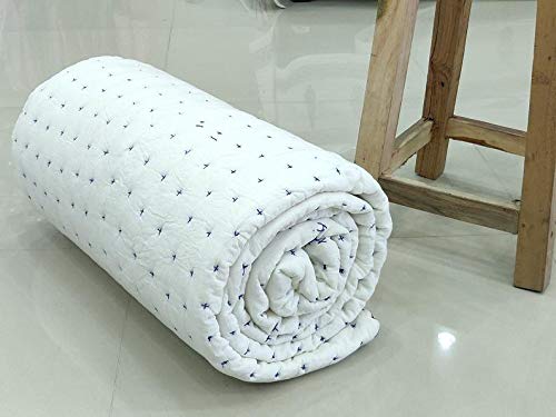 Couverture Kantha blanc uni 228x274 cm pour grand lit de style indien - 5