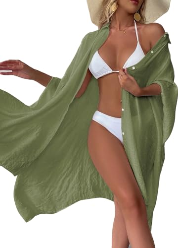 Image of Batwing Sleeve Beach Cover Up Button Front Kimono Bathing Suit Cover Ups