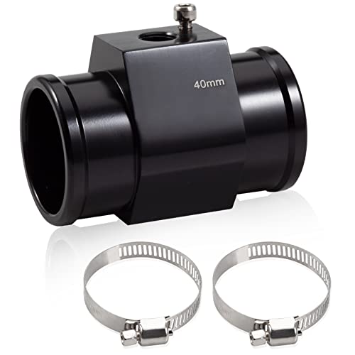 Aluminum Water Temperature Joint Pipe Connector 40mm 1-9/16" Radiator Hose Sensor Gauge Adapter with 2 Hose Clamps Water Temp Meter Gauge Joint Pipe Temperature Sensor Adapter