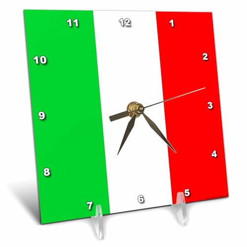 3drose Italian Flag Desk Clock, 6 by 6-Inch