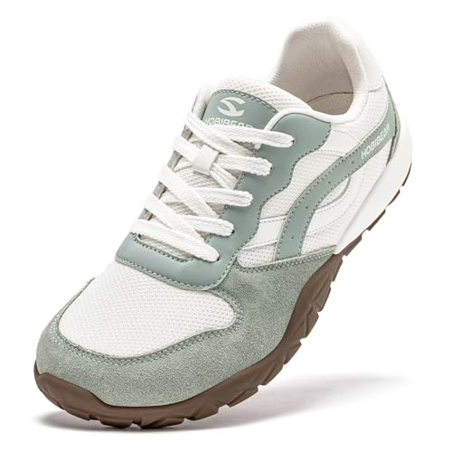 HOBIBEAR Damen Herren Trail Running Barfußschuhe | breite Zehenbox minimalistische Sneaker, Beige Grün, 39 EU