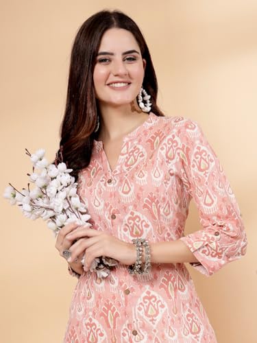 Image of Pistaa's Women's Cotton Regular Fit A Line Floral Print A-Line Regular Kurta