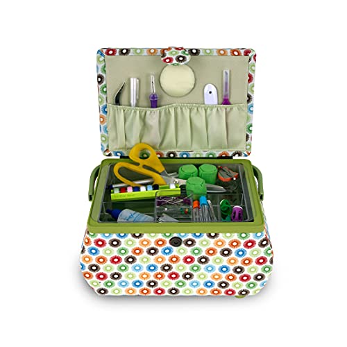 Dritz Large Curved Sewing Basket, Multicolor Retro - Thumbnail 5