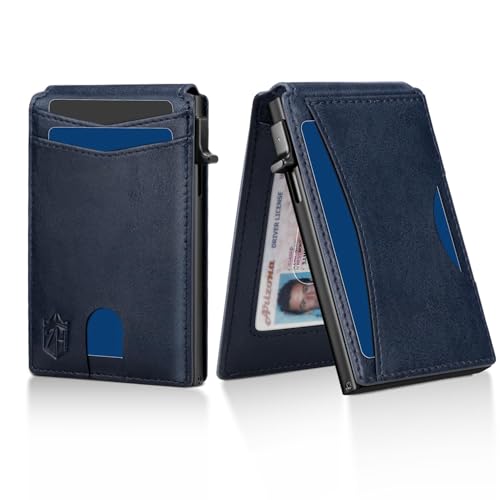 Zitahli Card Holder Wallet for Men, RFID Blocking Slim Wallet with ID window,Pop Up Metal credit card holder, Bifold Minimalist Wallet idea gifts for men