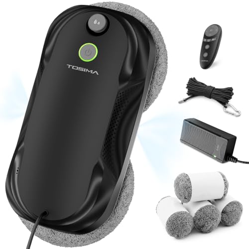 Tosima W5 Window Cleaning Robot, 6400Pa Max Adaptive Suction, Smart Window Cleaner with Triple Safety System, Intelligent Navigation, Remote Control, for All Smooth Surfaces, Black