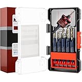 Keewaki Countersink Drill Bit Set for Wood, 6PCS #4#6#8#10#12 Adjustable Countersink Bits with Depth Stop, Hex Key & Driver Bit, Inch & Metric Scale, Storage Case