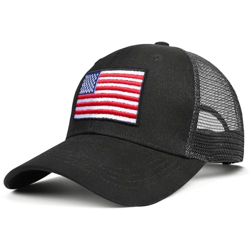 Image of Adjustable State Flag Trucker Hat Mesh Baseball Cap with Embroidered Patch for Men Women