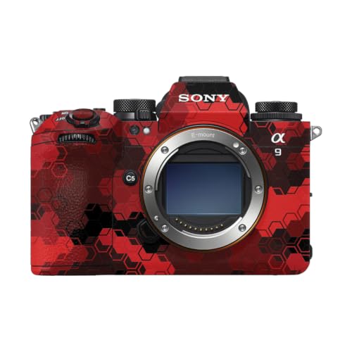 Image of Camera Skin Compatible with Sony Alpha 9 III (2024) - Red Hexa Camo - Premium 3M Vinyl Protective Wrap Decal Cover - Easy to Apply | Crafted in the USA by MightySkins