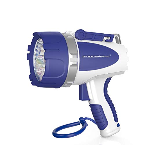 GOODSMANN Rechargeable Spotlight Waterproof LED Flashlight 3000 Lumen Submersible Searchlight with USB Adapter
