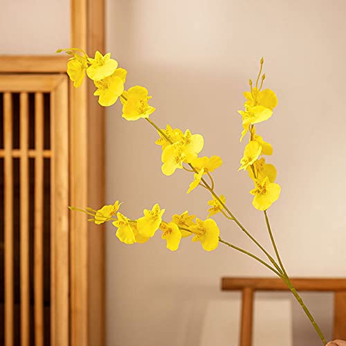 Misnode 10Pcs Artificial Orchids Flowers, 20 Inch Silk Yellow Flowers With Stems, Fake Dancing Lady Orchids Flower Forsythia Branches For Home Wedding Office Flower Arrangement #TOP3