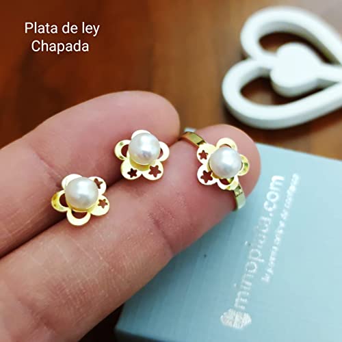 Pendientes y Anillo de Plata para Niñas en su Primera Comunión con Perlas 5
