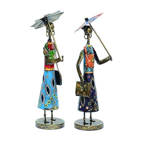 Image of Metal Handpainted Decorative Umbrella Doll (Set of 2) Figurine Showpiece