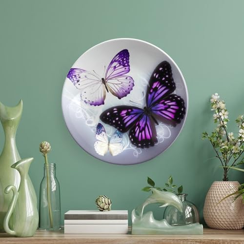 Plato decorativo de porcelana Bone China blanco y morado miniatura 5