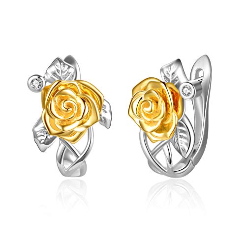 Zoeniya Rose Flower Hoops Earring Sterling Silver Huggies Jewelry for Women Girls