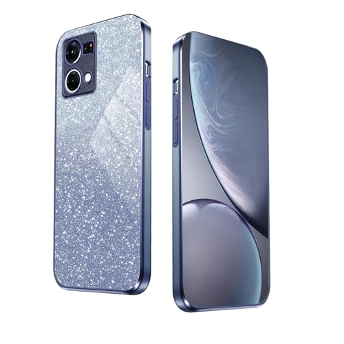 WBWONE Glitter Funda para OPPO Reno 7 4G (Reno7 4G), Borde Electroplateado, Antigolpes Carcasa Suave con Pegatinas Brillantina, Resistente a Arañazos Case - Azul