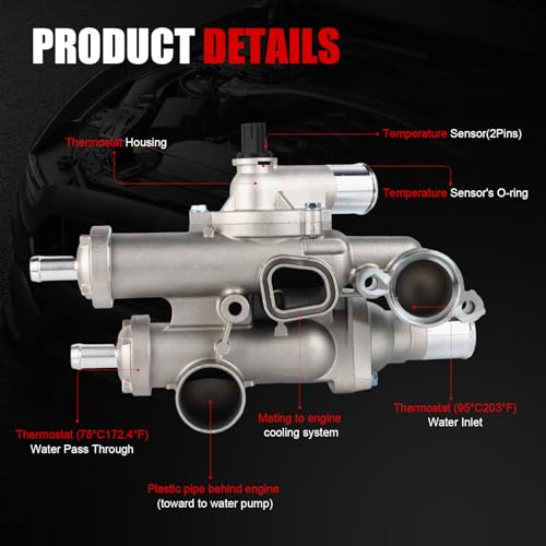 68003582AB Upgraded Aluminium Engine Coolant Thermostat Housing Assembly Compatible with Chrysler 200 Sebring Dodge Avenger Caliber Journey Jeep Compass Patriot Replaces 6508355AA, 4884571AB, 902-319 - Thumbnail 6