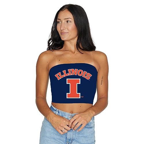 Lojobands Women's Tailgate Outfit College Game Day Tube Top Strapless Top One Size Fits Most (One Size, Illinois Fighting Illini - Navy)